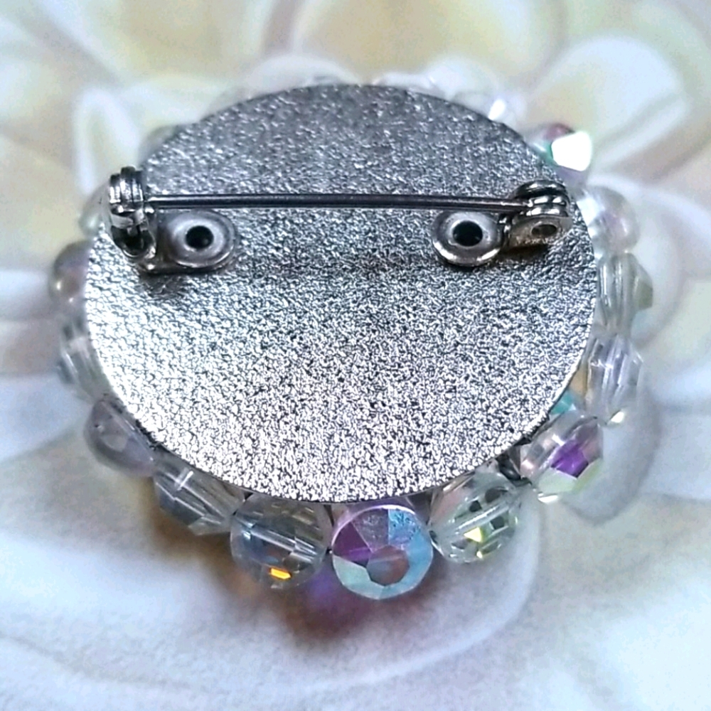 Vintage 1950s Mid Century Aurora Borealis Crystal Cluster Brooch Pin - Picture 9 of 12
